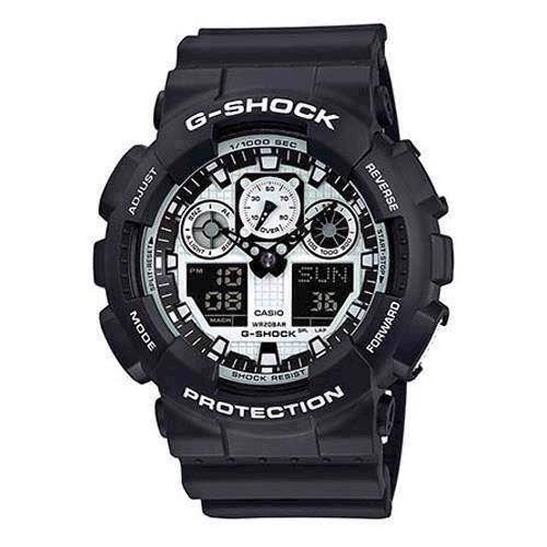 Image of G-Shock sort resin med stål quartz multifunktion (5081) Herre ur fra Casio, GA-100BW-1AER